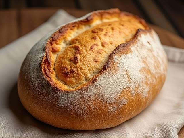 Rustic gluten-free sourdough boule with a scored top.