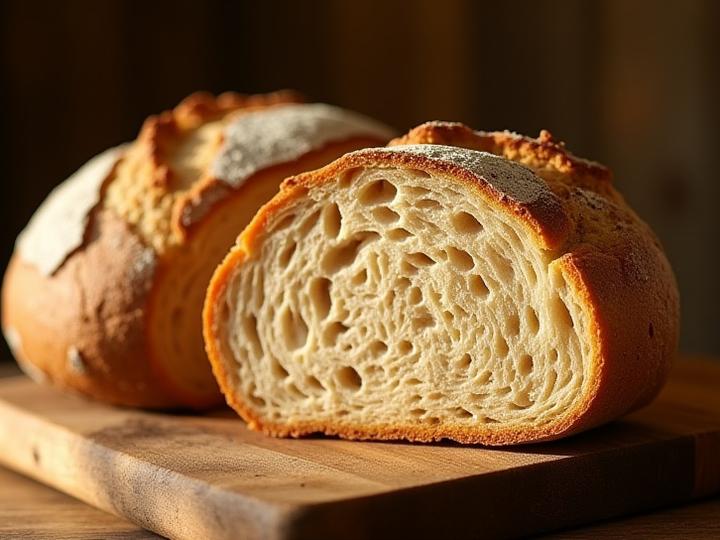 A perfectly sliced heritage grain loaf, revealing its dense, flavorful crumb in warm light